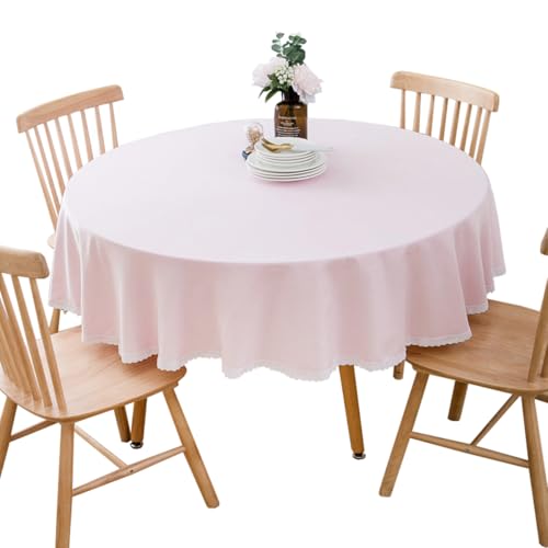 BHOMTY Nappe Ronde en Coton et Lin Protéger et décorer la Table Rose Diamètre 120 cm