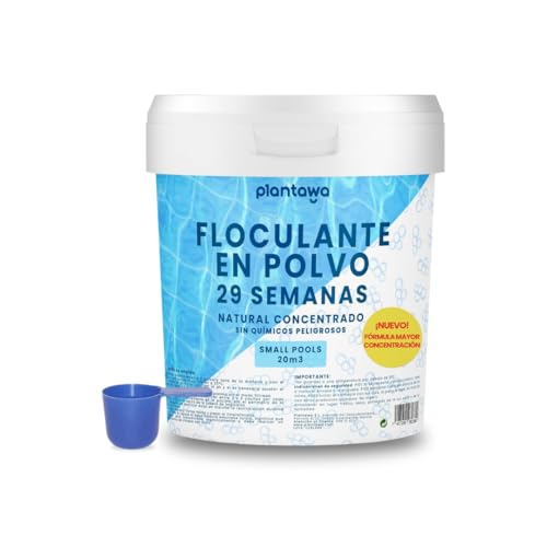 PLANTAWA Floculante Piscina en Polvo 29 Semanas. Eliminador Turbidez para Piscinas Pequeñas e Hidromasajes. Clarificante para Aguas Transparentes. Producto Natural Seguro para Toda la Familia.