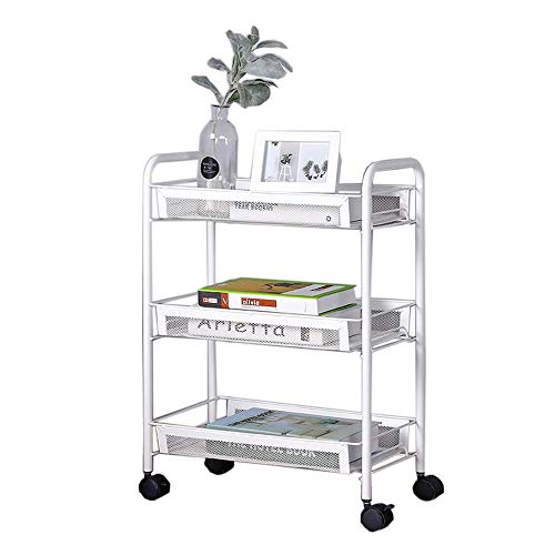 Preisvergleich Produktbild JCNFA Bücherregal Bremse Küchenregal Kleiner Wagen Stauraum Für Wohnzimmer Beweglicher Rollwagen, 3 Schichten, 4 Schichten (Farbe : Weiß, größe : 17.71 * 10.23 * 24.80in)