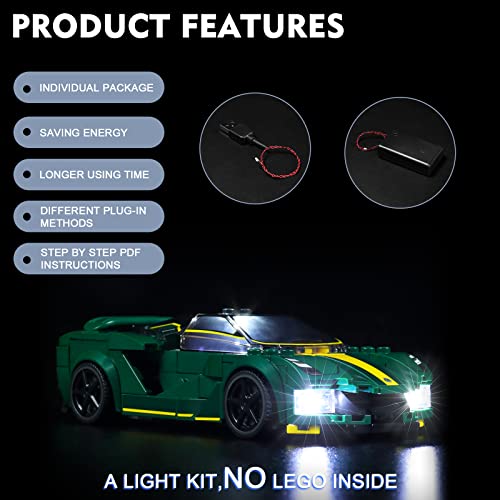 BrickBling LED Light Kit Compatible with Lego Speed Champions Lotus Evija 76907 Car Model, Creative Lighting Compatible with Lego 76907- No Model Included - Thumbnail 4