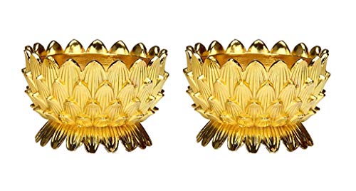Lotus Tealight Candle Holder, Lotus Candle Tea Light Holder Buddhist Candlestick - Tea Light Candle Holder, Zen Buddhist Tealight Candle Holder for Meditation, Buddha, D: 1.5 inch / Pack of 2 (Gold)