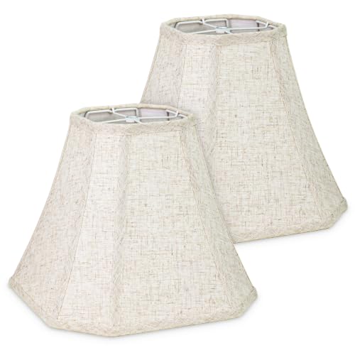Image of Linen Fabric Lamp Shades Set of 2, Beige Medium 6.5 inch Top x 13 inch Bottom x 10.8 inch High, Square Cut-Corner Replacement Lampshades for Table Lamps, Spider Fitter, Warm Natural Decor, Harp Not Included