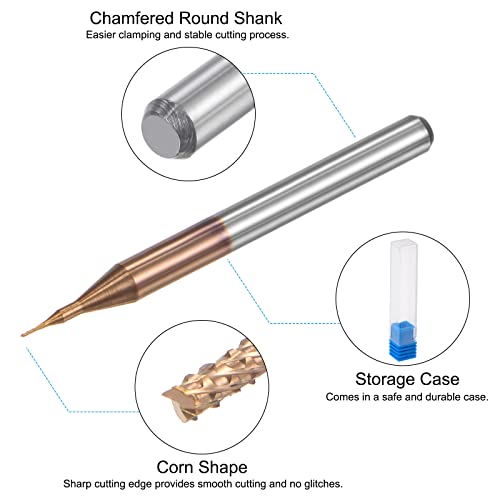 Image of uxcell End Mill CNC Router Bits, 1 /8 inch 3.175mm Shank 0.3mm x 1.5mm Titanium Coated Tungsten Carbide Engraving Milling Cutter for PCB Plastic Fiber Wood 2pcs