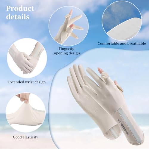 nalaina UV Protection Driving Gloves Women, Non Slip Touchscreen, Ultra Thin Full Finger, Cycling Gloves for Women, Beige