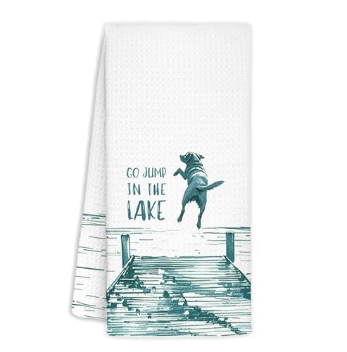 Green Lake House Decor Dish Towels,Lake House Gifts,Funny Lake Dog Kitchen Towels Decorative,Dog Lover Mom Gifts Hand Towels Drying Cloth for Kitchen Bathroom Decor,16x24 Inch