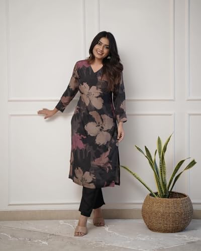 Image of ANNI Designer Women's Chanderi Straight Printed 2Pc Kurta Set
