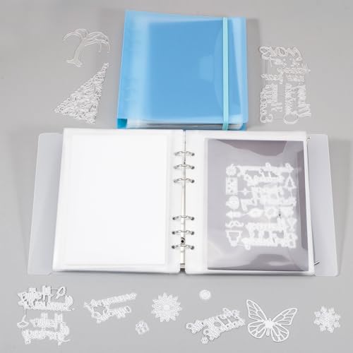 UNIMEIX 24 Pcs Magnetic Sheets for Die Storage with Transparent and Blue Binder Covers, 2-in-1 Stamp and Die Storage Pockets Storage for Card Making Supplies(0.8 mm Thickness)