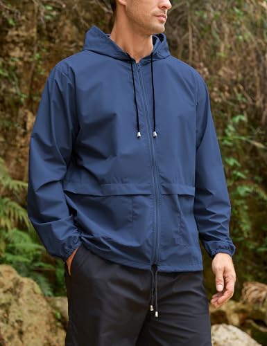 Image of Mens Rain Jacket Lightweight Waterproof Raincoat with Hood Packable Windbreaker Jacket Hiking Cycling