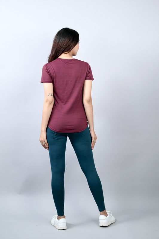 Image of Mlada Luxury Athleisure T Shirt Polyester Stretch Knit T-Shirt Full Length Moisture Wicking, Breathability, Compression for Gym, Workout and On-The-Move for Women