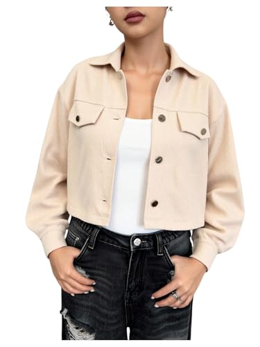 Verdusa Girl's Button Front Corduroy Jacket Drop Shoulder Collared Short Outerwear