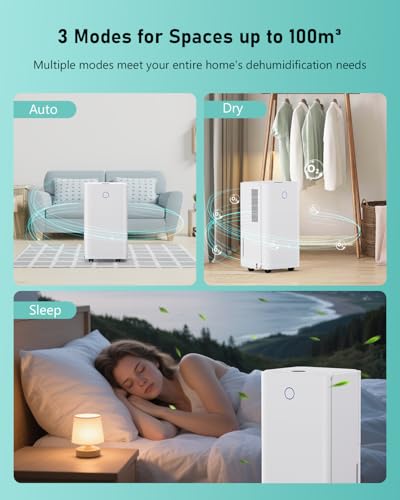 Dehumidifier 12L, Dehumidifiers for Home Damp with 1-24H Auto-off Timer, Humidity Setting, Drainage Hose, Quiet Dehumidifiers for Laundry Drying, Ideal for Bedroom/Basement, Auto Defrost, Low Energy - Image 5