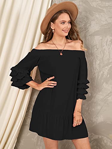 Zanzea Women's Casual Dresses Sexy Off The Shoulder Tops Bell Long Sleeve Ruffle Loose Mini Dress Blouse And Shirts White X-Large #TOP6