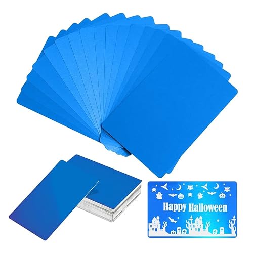 FONLAND 50 Stück Metall Visitenkarten, 10 Farben 0,4 mm Metall Karten für Blank Aluminiumlegierung Lasermarkierung Graviertes Visitenkarte für Business Office DIY Geschenkkarten