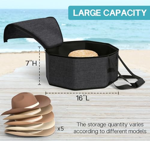 SLEEPING LAMB Hat Box for Travel and Storage, Collapsible Cowboy Cap Organizer for Closet with Handles, Hat Boxes for Men and Women Storage Large Cap Case Carrier with Cardbord, Black