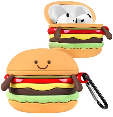 Boaretiu for Airpods 4 Case 2024 Cute Cartoon Kawaii - Funny 3D Soft Silicone Hamburger Design Cover with Carabiner Stylish for Boys Girls Teens Women for Air pods 4