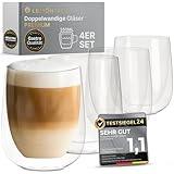 Lemontree 4er Set Latte Macchiato Gläser 350ml - Gastronomie Qualität - 180 Grad spülmaschinenfest und hitzebeständig - doppelwandige Kaffeegläser - Borosilikatglas für Cappuccino Latte Macchiato
