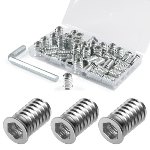 BOUMVID Insert Fileté Bois M8 x 15mm, 40 Pièces Douille Visser Écrous Acier au Carbone Zinc Intérieur Manchons a Visse Vis Tête, Inserts D'écrou Ecrou Hexagonal pour Meubles