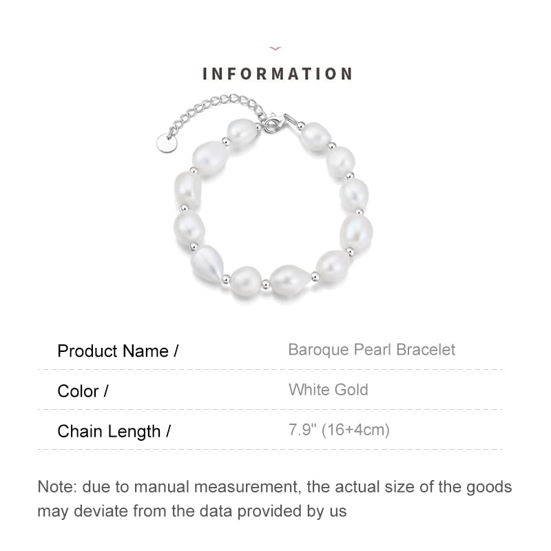 14K Gold Baroque Pearl Bracelet, Pure White Freshwater Pearl Bracelet, Beautiful Jewelry Gift for Wife, Girlfriend2