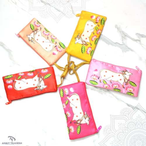 Image of Traditional Embroidered Zipper Purse for Women | Return Gifts for Baby Shower, Haldi, Mehendi, Wedding | Multicolor Ethnic Pouch Set