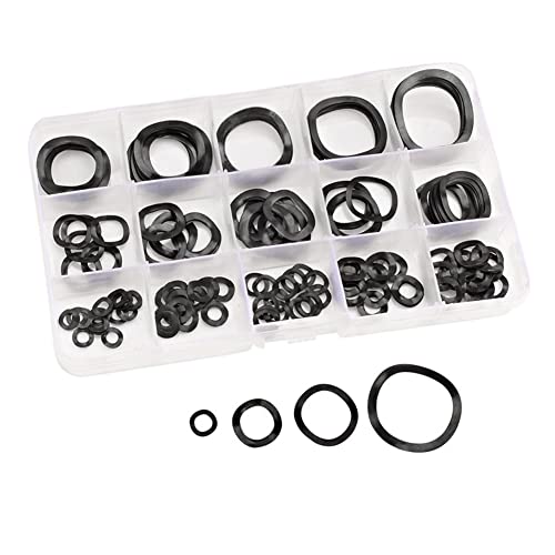 CONPHERON Wave Washer Set, 200pcs Carbon Steel Crinkle Washers Wave Spring Washers Assortment Kit M3-M24 14 Sizes