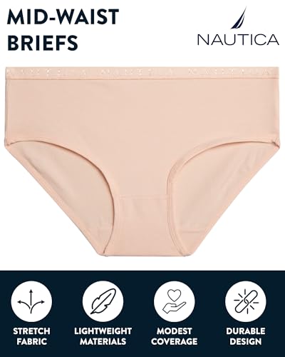 Nautica Girls Underwear Briefs - 5 Pack Comfort Stretch Mid-Waist Breathable Cotton Underwear Panties for Girls (4-12), Size 6X, Pink Frost/White/Pale Peach/Light Bleach Heather/Grey Heather
