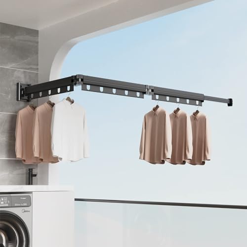 Foldable Wall Hung Clothes Drying Rack, Retractable Laundry Drying Rack Clothes Airer Indoor Folding, Space Saving Clothes Drying Rack Wall Mounted for Balcony, Laundry,