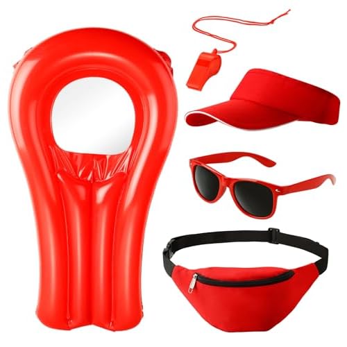 Juego de salvavidas 5 en 1, disfraz de salvavidas con boya, salvavidas y accesorios para carnaval y carnaval, inspirado en Baywatch, para hombre y mujer