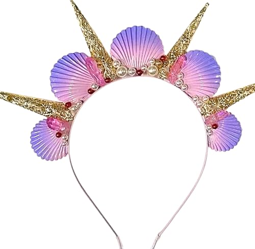 JeVenis Pink Seashell Halo Crown Headpiece Mermaid Headband Seashell Crown Headband Siren Costume Women Halloween Cosplay Renaissance