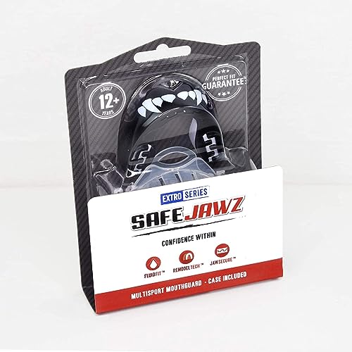 Safejawz Mouthguard Slim Fit, Adults And Junior Mouth Guard With Case For Boxing, Basketball, Lacrosse, Football, Mma, Martial Arts, Hockey And All Contact Sports (Juniors < 11 Years, Black Fangz) #TOP4