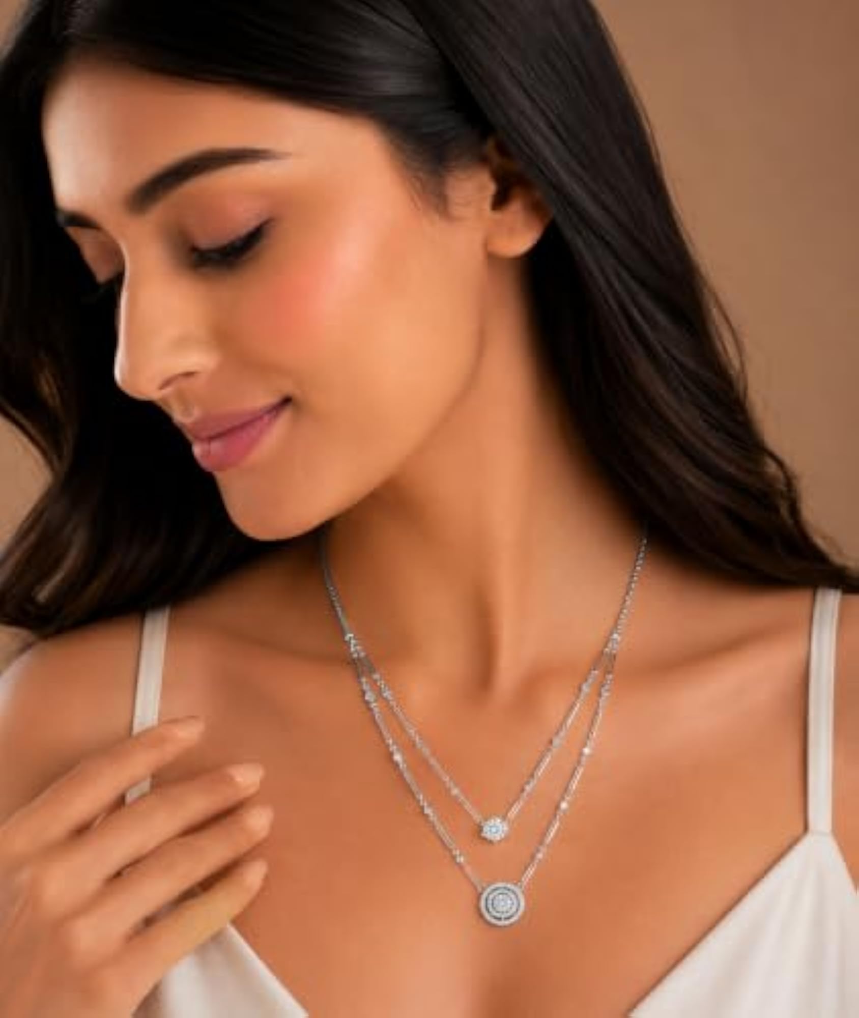 Women's Sterling Silver 925 Layered Pendant Necklace