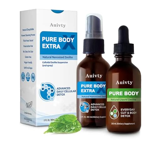 Auivty Liquid Zeolite Bundle Pure Body Extra Oral Spray (2 fl oz / 60 mL) + Pure Body Zeolite Drops (30 mL) Unflavored Vegan-Friendly Gluten Free Daily Wellness Support