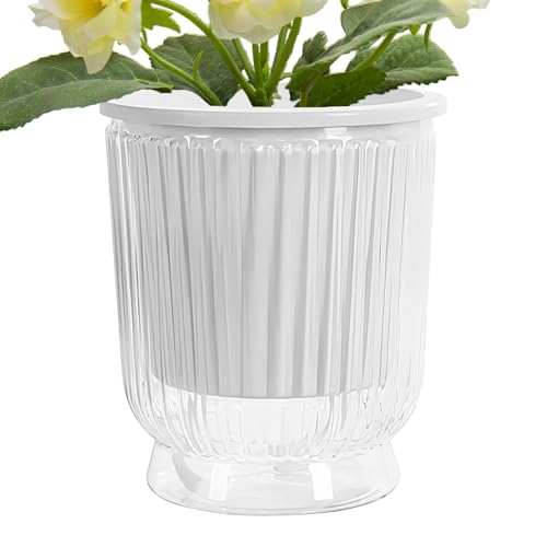 Sembradora de drenaje de hidroponía: jarrón de imitación transparente de vidrio hidropónico | Macetas de agua autónoma para plantas de interior | Macetas de flores con depósito profundo para violetas