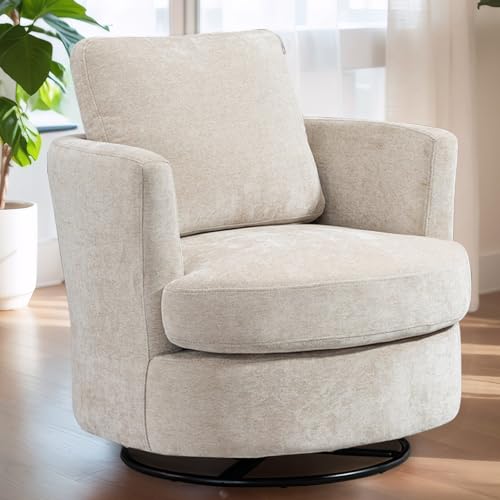 Mlmh & Kngwa Swivel Barrel Chair Upholstered Living Room Chair,Chenille,Beige