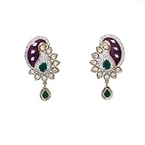 JewelryOnClick Pendientes de gota para mujer, hermosos aretes hechos a mano, chapados en oro amarillo, circonita cúbica blanca, ónix verde, para niñas, joyería tradicional de moda con forma de pera,
