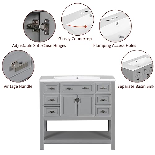 Polibi 36'' Bathroom Vanity with Top Sink,Modern Bathroom Storage Cabinet with 2 Soft Closing Doors and 6 Drawers,Single Sink Bathroom Vanity(Grey) Polibi 36'' Bathroom Vanity with Top Sink,Modern Bathroom Storage Cabinet with 2 Soft Closing Doors and 6 Drawers,Single Sink Bathroom Vanity(Grey)