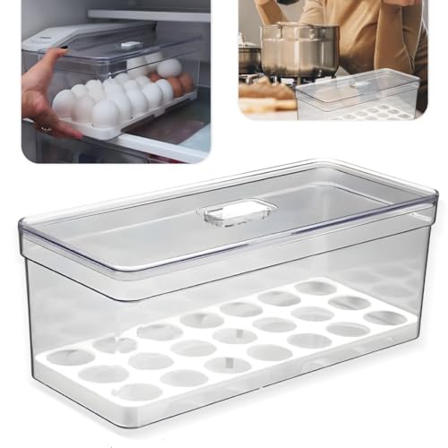 Porta Ovos Organizador Suporte Dispensador Ate 42 unidades com Tampa Geladeira Cozinha, cor Natural,