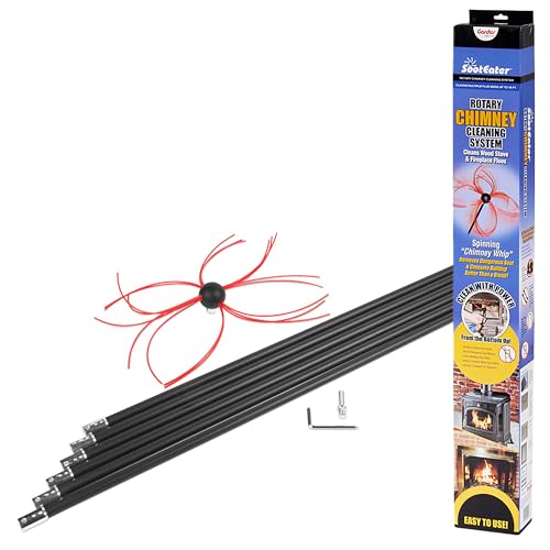 SootEater Rotary Chimney Cleaning System - Gardus RCH205-B Chimney Sweep Kit, Cleans Open Chimneys up to 18' with 6 Flexible 3' Rods, Chimney Cleaning Kit with Trim-to-Fit Spinning Chimney Whip by Gardus - Used condition - US$45.54