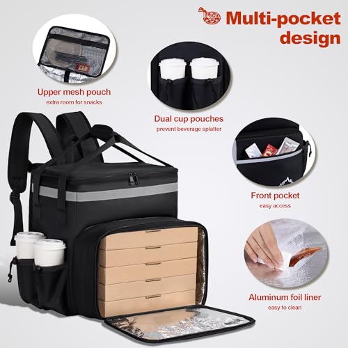 Gohimal Food Delivery Backpack,Insulated Food Delivery Bags For Delivery Bike,Large Pizza Delivery Bag For Hot/Cold With 4 Pockets Reflective Perfect For Uber Eats,Camping & Beach thumb #4