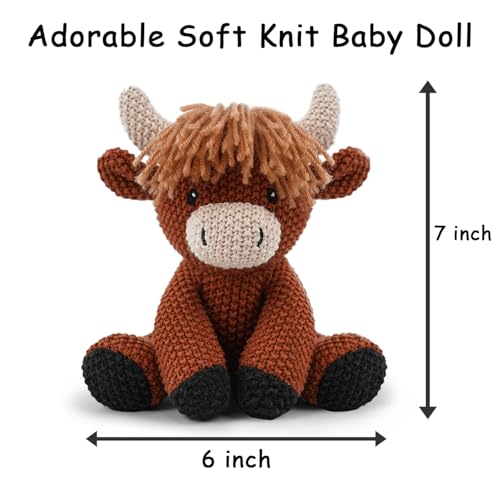 3Pcs Easter Stuffed Animals Toys for Girls 7-8 Inch Cute White Bunny Plush, Cuddly Highland Cattle Toy and Soft Crochet Lion Knitted Cotton Baby Plush Toy Gift for Kids and Newborns, Christmas by okegztoa - Used condition - Image 3