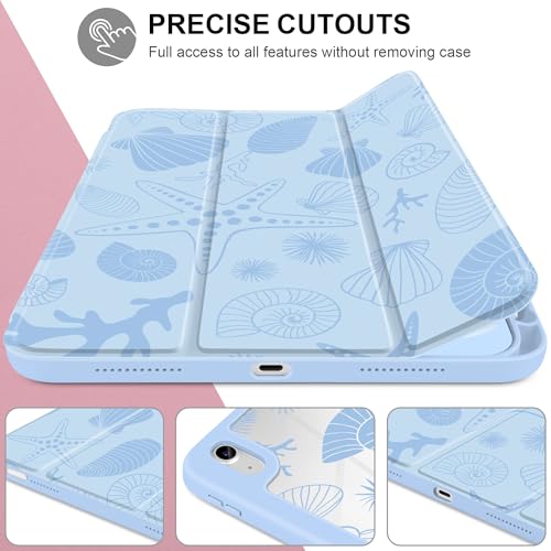 Loyrina Case for iPad Air 13 inch 2026 M4 2025 M3 2024 M2 Release Slim Lightweight Shockproof Cute Blue Cover with Clear Back TPU Edge Pencil Holder Trifold Stand Auto Wake Sleep, Starfish and Shells by Loyrina - Image 5