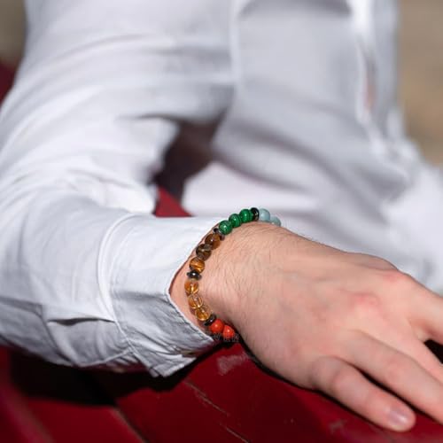 Image of Young & Forever Trinity 21 Natural Healing Crystal Chakra Bracelet for Men & Women - Adjustable Reiki Energy Yoga Stone Bead Bracelet for Stress Relief, Meditation & Positivity