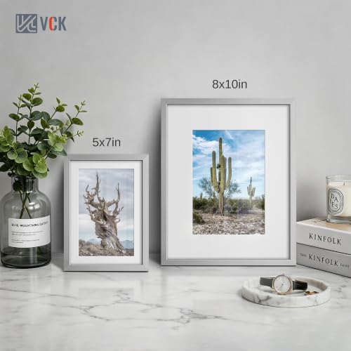 Image of VCK 8x10 Picture Frame Silver Metal, Real Glass, 5x7 Mat, 3 Pack, for Print