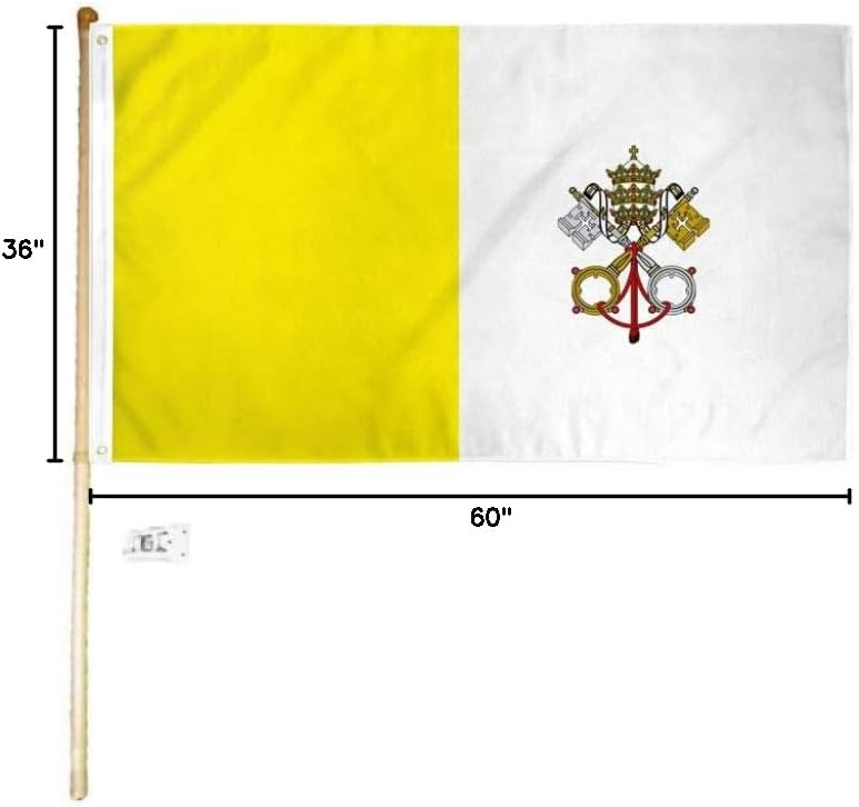 3x5 3'x5' Vatican City Polyester Flag With 5' (Foot) Flag Pole Kit With Wall Mount Bracket & Screws (Imported)