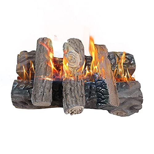 Skypatio Gas Fireplace Logs, 5 Pieces Ceramic Fiber Wood Logs, Use in Indoor, Electric, Gas Inserts, Vented, or Outdoor Fireplaces & Fire Pits, Realistic Clean Burning Accessories