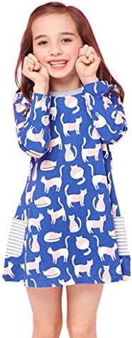 100% Cotton Playwear Dress Little Girls Nightgown Long Sleeve Sleepwear with Pink Cat 2T