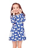 100% Cotton Playwear Dress Little Girls Nightgown Long Sleeve Sleepwear with Pink Cat 2T