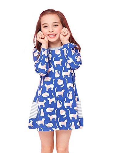 100% Cotton Playwear Dress Little Girls Nightgown Long Sleeve Sleepwear With Pink Cat 2T #TOP2