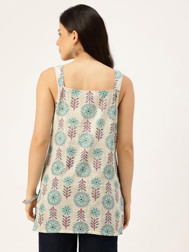 Image of feranoid Women's Printed Sleeveless Short Kurti with Stylish Neck, Backless Design & Side Slits (XS-XL)