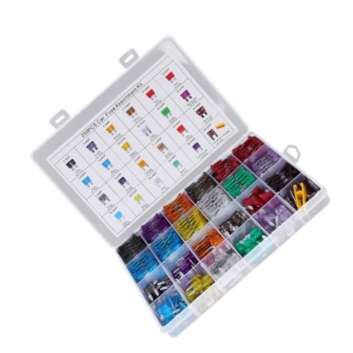 Kit surtido de fusibles automotrices de 250 piezas con caja de almacenamiento, diseño tipo inserto, material ABS y aleación de zinc, incluye fusibles estándar para autos y camiones de 2A a 40A para maquinaria agrícola miniatura 1