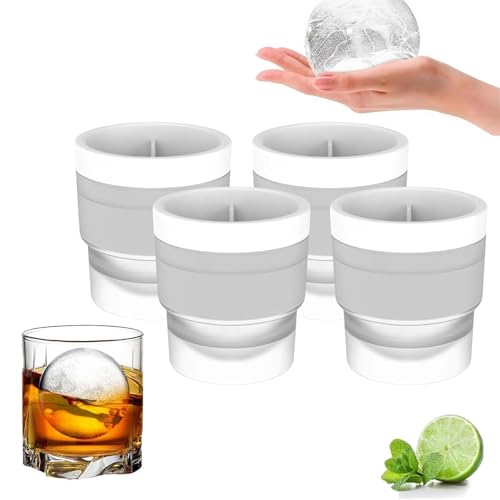 4 Pcs Ice Ball Mould,Round Ice Cube Moulds,Reusable Silicone Ball Maker for Kids with Candy Pudding Jelly Milk Juice Chocolate Moulds Or Cocktails Whiskey,Easy Release and Stackable Design